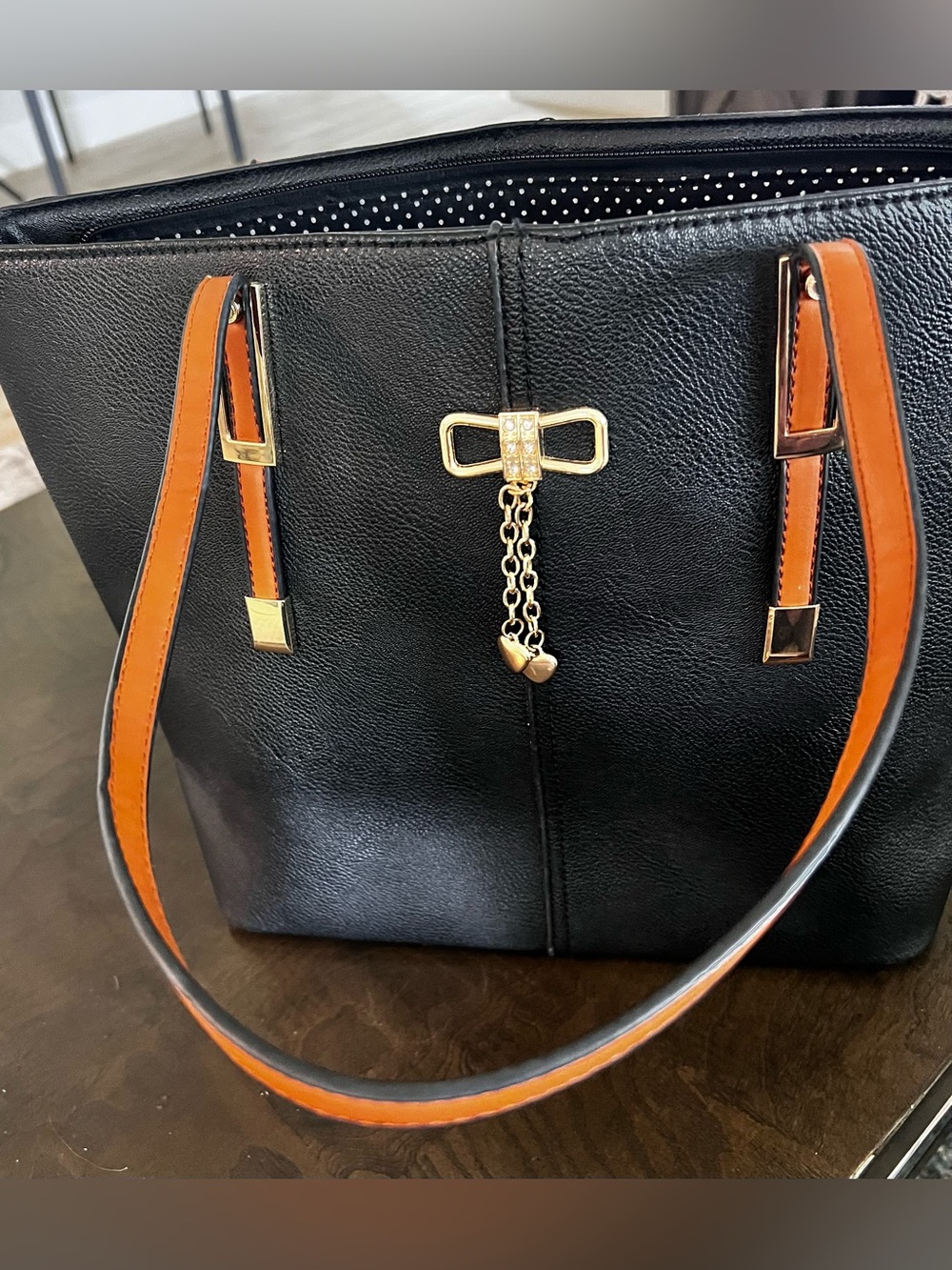 PortoVino Bella Vita Insulated Wine Tote Black Faux Leather Gold Hardware - Picture 9 of 10